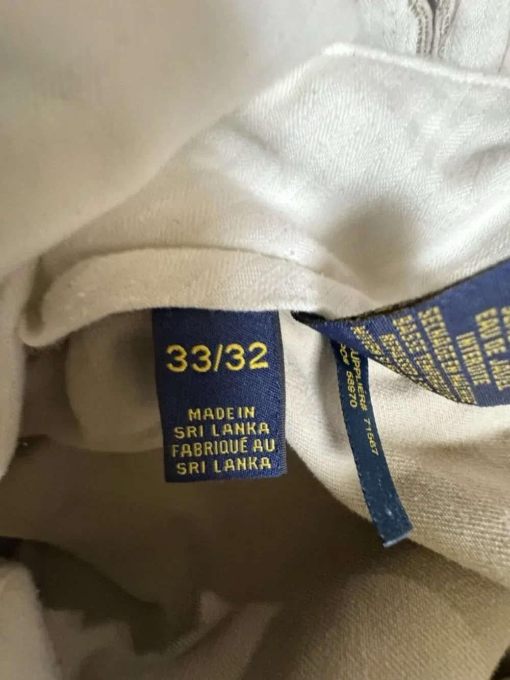 Polo Ralph Lauren Classic Fit Chino Pants Men’s 33x32 Khaki Beige 100% Cotton